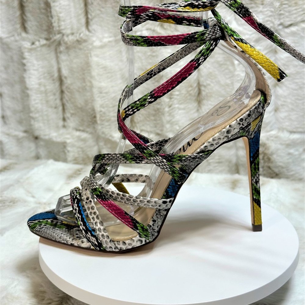 * So Me Multi Color Snake Strappy Wrap 4.5" Heels - Picture 3 of 8